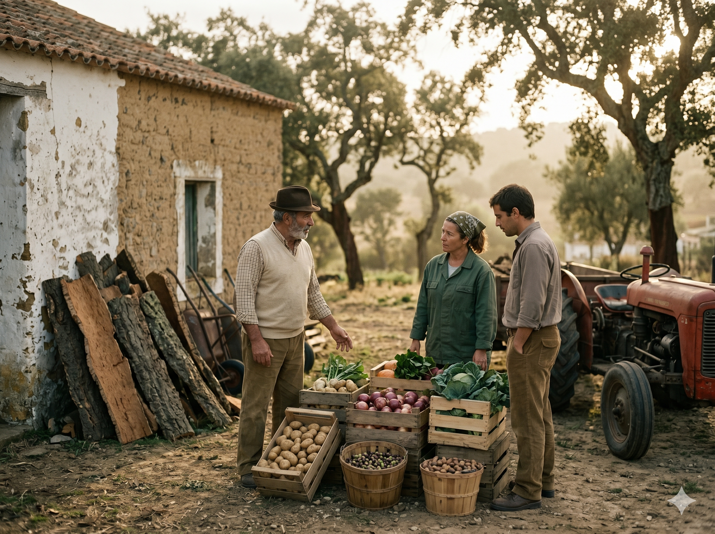Grupo de agricultores numa cooperativa agrícola